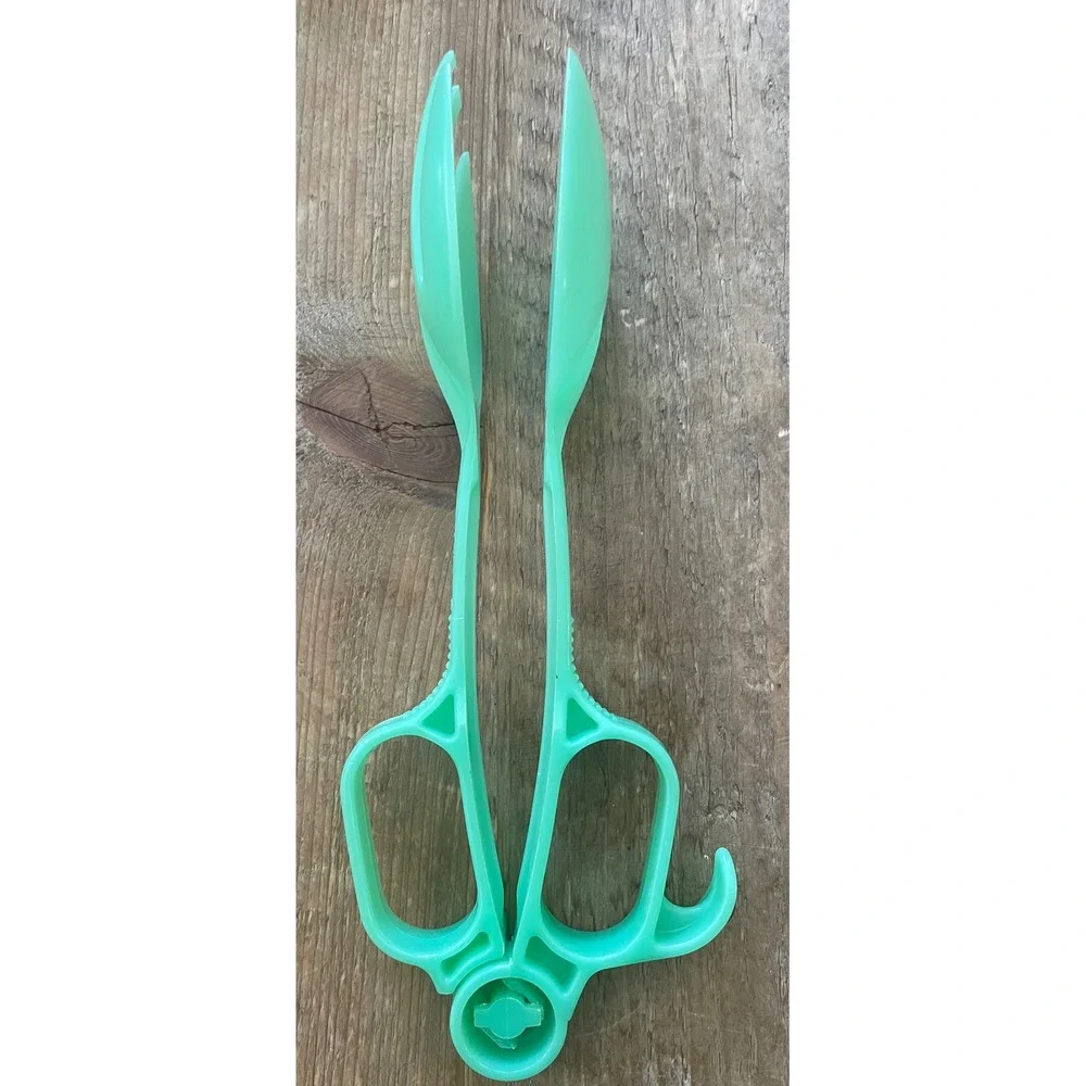 Vintage Tupperware Seafoam Green Salad Tongs Scissor Style Serving Spoons MCM